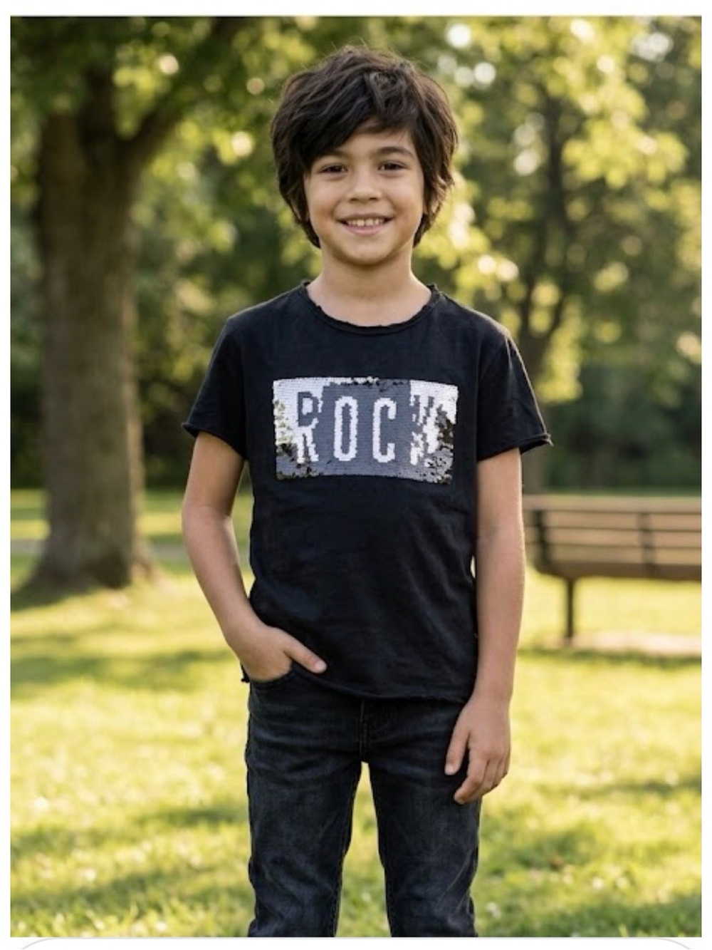Zara Black Short Sleeve Tee with Bold 'ROCK' Design